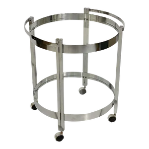 French Two-Tiered Round Drinks Table of Chrome and Glass on Rolling Casters