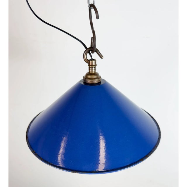 1950s Industrial Blue Enamel Factory Pendant Lamp, 1950s For Sale - Image 5 of 17