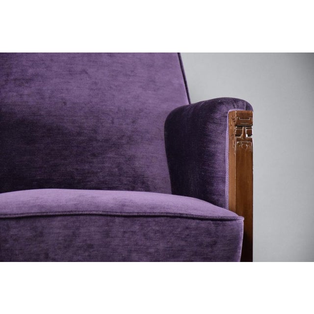 Art Deco Jatoba Wood and Purple Velvet Lounge Chair, 1930 For Sale - Image 3 of 13