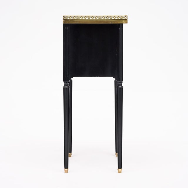 Pair of French Louis XVI Style Ebonized, Brass and Marble Side Tables For Sale - Image 9 of 9