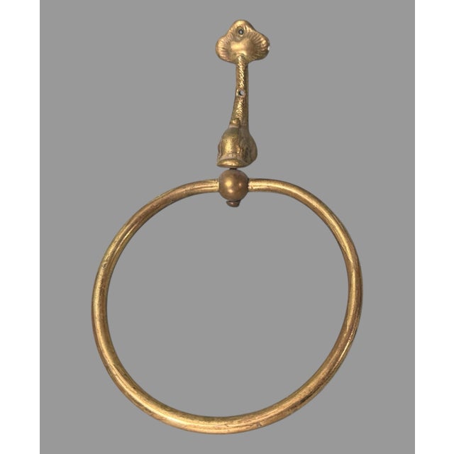Metal Vintage Brass Finish Figural Dolphin Koi Fish Wall Hanging Towel Ring Holder For Sale - Image 7 of 8