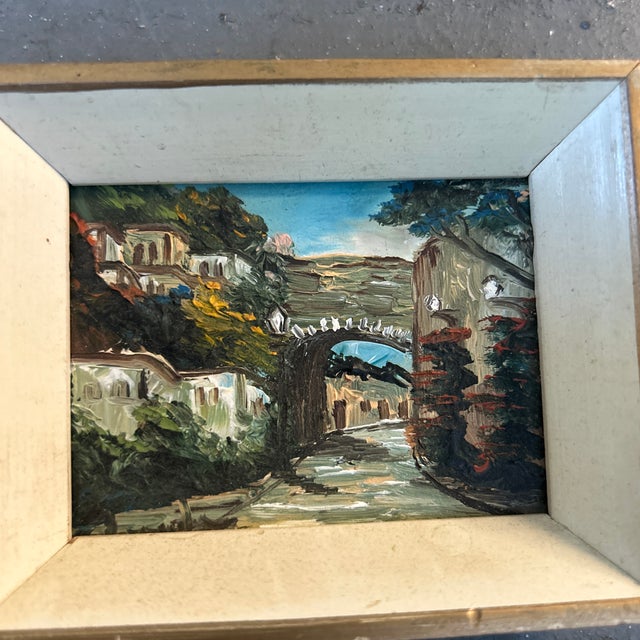 1970’s miniature impressionist European cityscape painting. Measures 3x2.5 or 4x3.5 framed. Check out my shop Robins Egg...