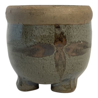 1980s Boho Chic Arts and Crafts Hand Thrown Petite Studio Crock Planter With Bun Feet For Sale