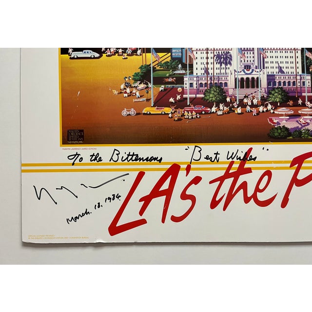 1984 Hiro Yamagata 'LA's the Place' Unframed Card Board Serigraph Signed and Personalized by the Artist Dimensions: 36"H x...