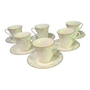 Vintage Mikasa Petite Roselle Fine Bone China Cups & Saucers Set- 12 Pieces