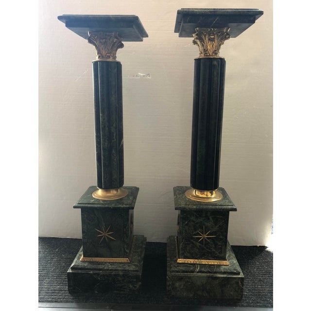 1950s 1950s Green Marble Pedestals - a Pair For Sale - Image 5 of 5