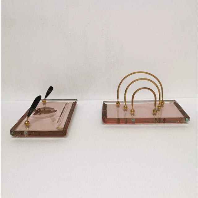 Crystal Glass and Brass Desk Pen Holder and Paperweight from Saint Gobain France, 1970s, Set of 2 For Sale - Image 6 of 10
