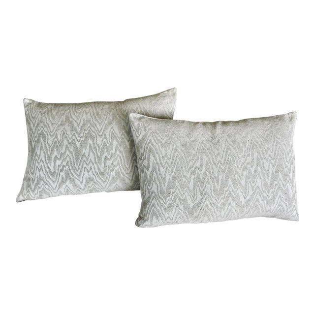 Pair Vintage Belgian Linen Oblong Pillows/Cushions With a Flame Stitch Pattern For Sale