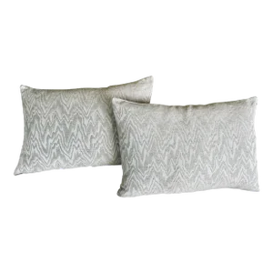 Pair Vintage Belgian Linen Oblong Pillows/Cushions With a Flame Stitch Pattern