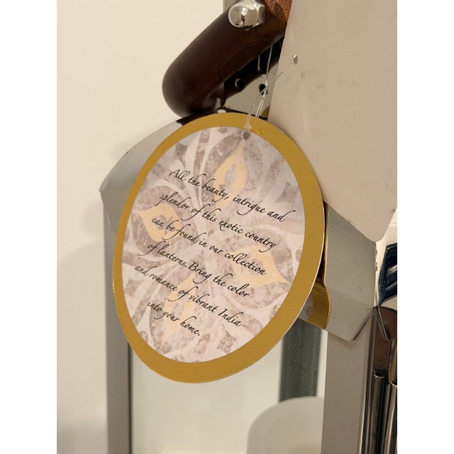 2020s Vintage Indian Stainless Steel and Glass Lantern With Wooden Handle, Modernist Design For Sale - Image 5 of 7