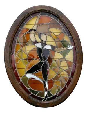 Large Art Deco French Stained Glass Panel, 1920s