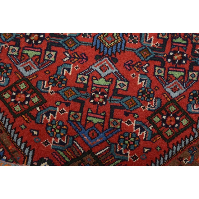 Hamedan Rug 2’9” X 4’2” Red Wool Vintage Tribal Hand-Knotted Oriental Carpet For Sale - Image 4 of 10