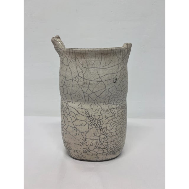 1980s Postmodern Crackled Glaze Studio Pottery Vase With Colorful Design, 1980s For Sale - Image 5 of 11