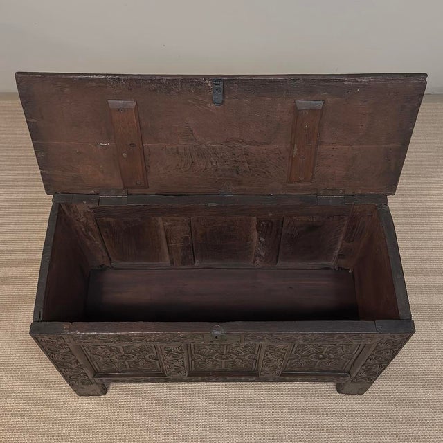 18th Century Dutch Gothic Revival Period Carved Oak Trunk ~ Blanket Chest For Sale - Image 14 of 18