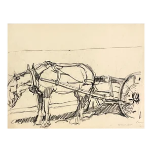 1940s Norman Kent Perce Canada Horse and Cart Drawing