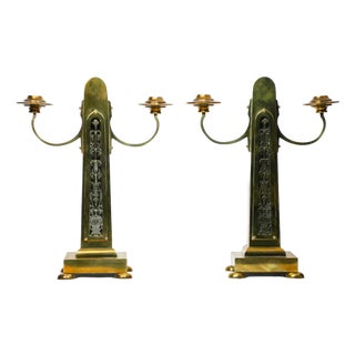 Antique Art Nouveau Brass Candleholders, 1890s, Set of 2 For Sale