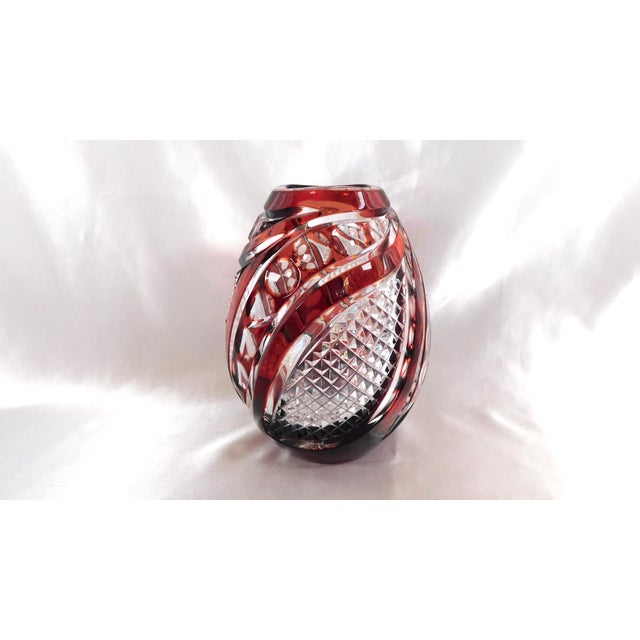 Contemporary Dark Red Cut to Clear Vase For Sale - Image 3 of 6