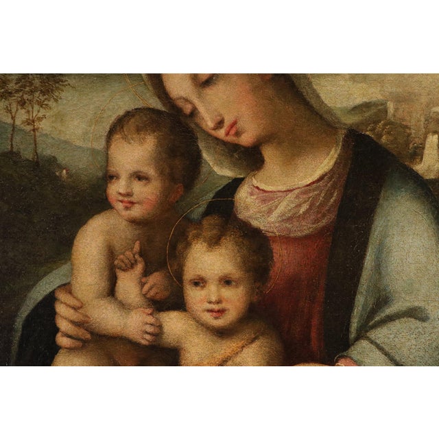 Follower of Domenico Beccafumi, Madonna and Child with the Infant Saint John the Baptist, 1600, Oil Painting on Canvas For Sale - Image 6 of 12