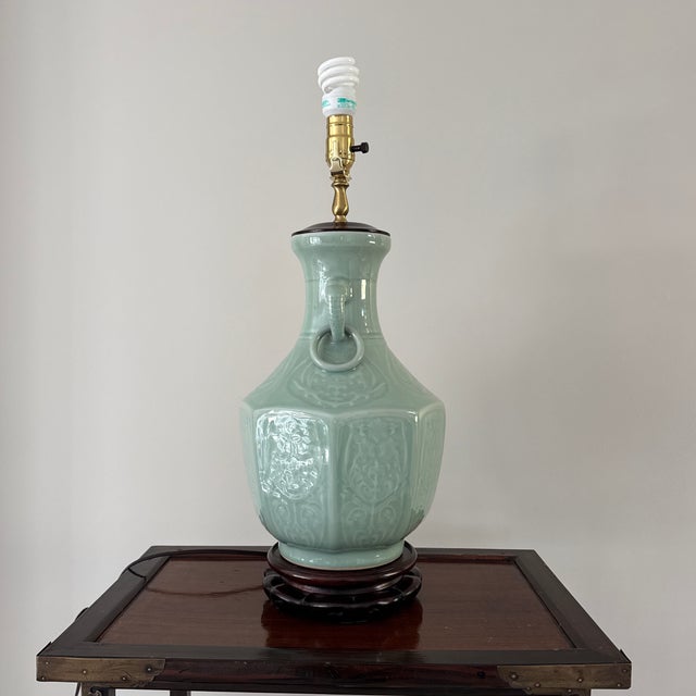 Celadon Vintage Asian Celadon Porcelain Table Lamp For Sale - Image 8 of 11