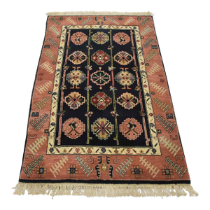 Heriz Rug 3’10” X 5’9” Blue Wool Vintage Tribal Hand-Knotted Oriental Carpet