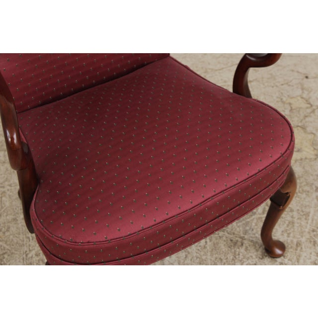 Pair of Hickory Chair Co Mahogany Queen Anne Upholstered Chairs For Sale - Image 12 of 17