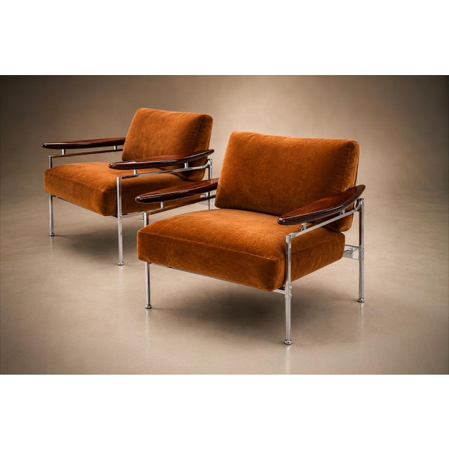 Pair of "Beto" Armchairs by Sergio Rodrigues in Brazilian Rosewood, Chrome & Burnished Cognac Mohair, Brazil, 1958  Lot 886 For Sale - Image 10 of 18