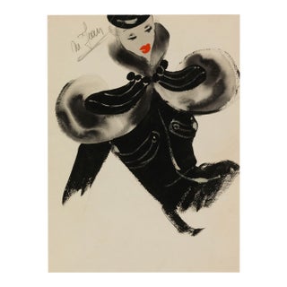 Vintage French Fashion Art Print – Black Art Deco Illustration, 18" X 24" For Sale