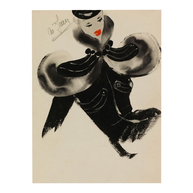 Vintage French Fashion Art Print – Black Art Deco Illustration, 18" X 24" For Sale