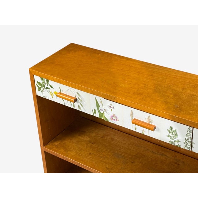 Swedish Modern, Nordens Flora Bookcase, Birch, Floral Lithographs, Sweden, 1940s For Sale - Image 12 of 15