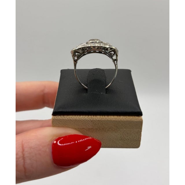 Antique Art Deco 14k White Gold Old European Halo Diamond Ring, Size 6.5 For Sale - Image 12 of 12