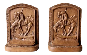 Vintage End of Trail Chalkware Bookends Pair