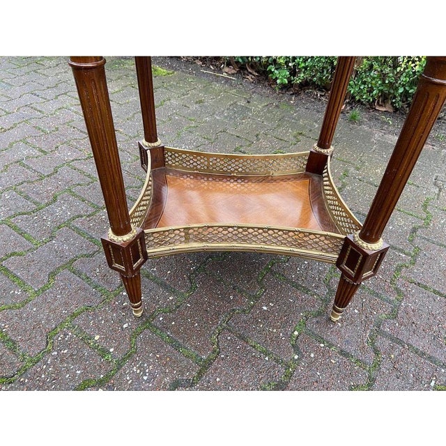 Late 20th French Louis XVI Mahogany Marble Bronze Side Table For Sale - Image 11 of 13