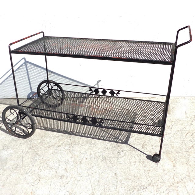 Mid-Century Modern Woodard Wrought Iron Bar Serving Cart For Sale - Image 3 of 8