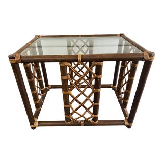 Mid 20th Century Ficks Reed Style Bamboo and Glass Side Table For Sale