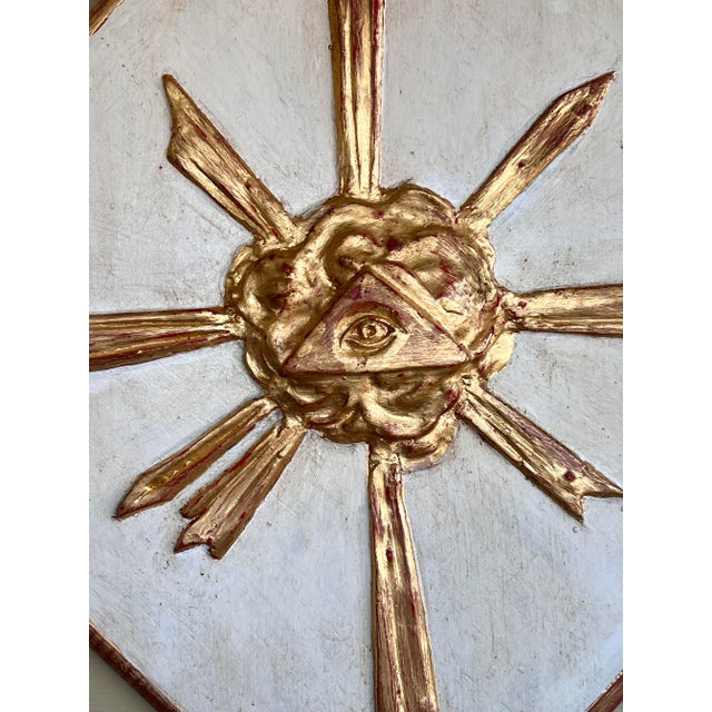 Gold Italian Baroque Style Wood Gesso Giltwood Sunburst Panel With Carved Eye of Providence For Sale - Image 8 of 10