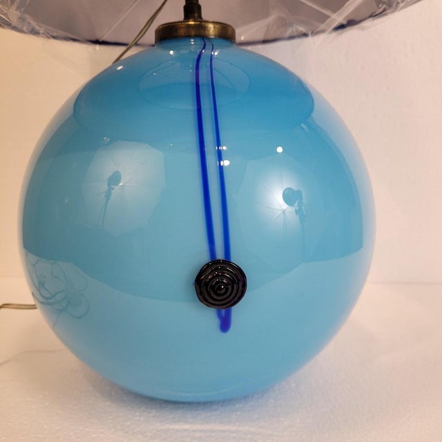 Blue Art Deco Table Lamp in Blue Glass Sphere from Charles Schneider Workshop, France, 1940s For Sale - Image 8 of 18