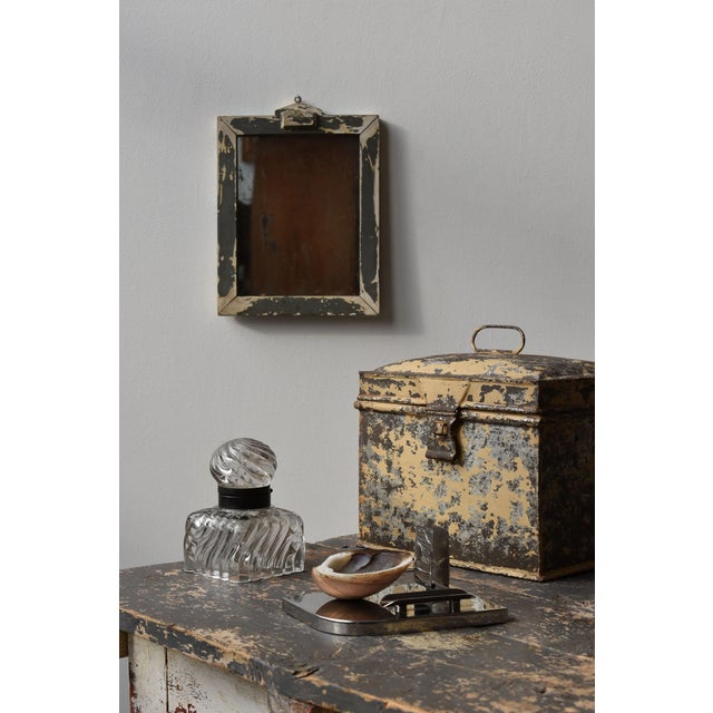 Antique Weathered Cream-Painted Tin Box, Circa Late 19th - Early 20th Century. Rectangular soldered tin construction with...