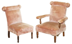 Set of Victorian Boudoir Armchairs with Salmon Pink Velour Upholstery