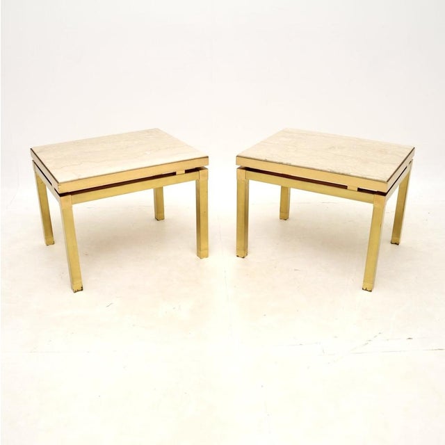 Beige Vintage Italian Brass and Marble Side Tables, 1970s, Set of 2 For Sale - Image 8 of 8