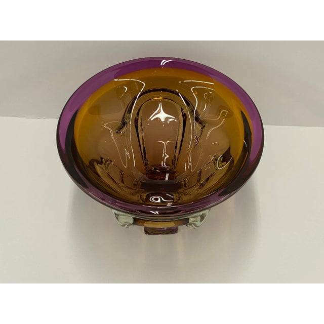 Vintage Mid 20th Century Amber and Lavender Color Hand Blown Glass Bowl For Sale - Image 4 of 11