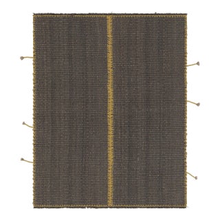 Rug & Kilim's Accent Kilim, Gray-Beige Textural Stripes With Yellow Accents For Sale
