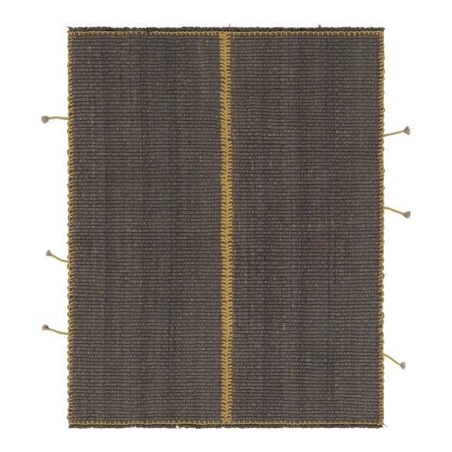Rug & Kilim's Accent Kilim, Gray-Beige Textural Stripes With Yellow Accents For Sale