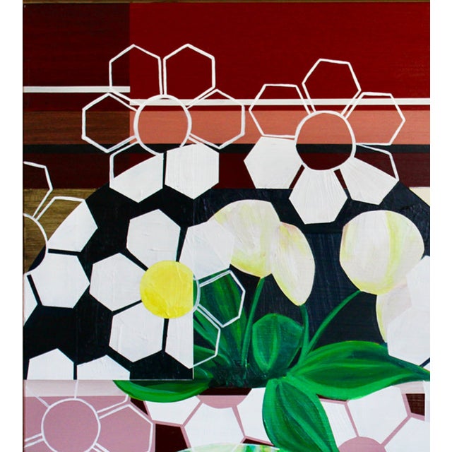 Mid-Century Modern Contemporary Painting "Floral Woven" by Mary Crane Nutter For Sale - Image 3 of 5