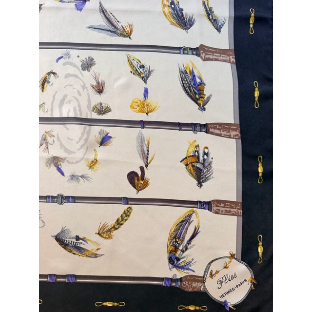 Textile Hermès Flies 1988 Silk Scarf Designed by Latham Caty For Sale - Image 7 of 11