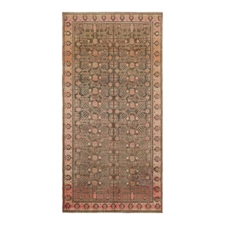 Antique Khotan Runner in Gray With Pink & Brown Geometric Patterns | Rug & Kilim For Sale