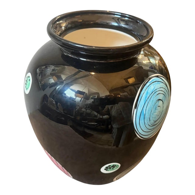 1953 Gio Ponti Style Mid-Century Modern Hand-Painted Majolica Vase by Schramberg For Sale