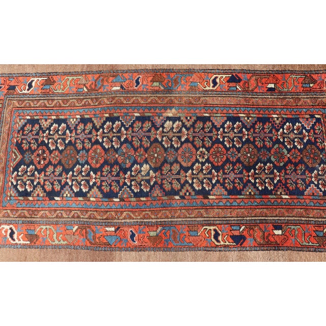 Antique Persian Kurdish Rug With Diamond Medallion and Deep Navy Field 3'8 X 6'10 For Sale - Image 10 of 13