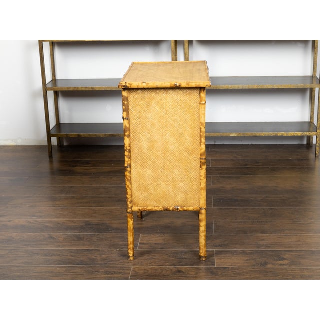 Small English 1920s Mottled Bamboo Three-Drawer Chest with Floral Décor For Sale - Image 10 of 12