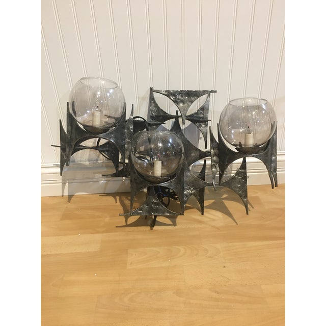 Marc Weinstein 1960s Brutalist Wall Sconce With Glass Globes by Marc Weinstein For Sale - Image 4 of 4