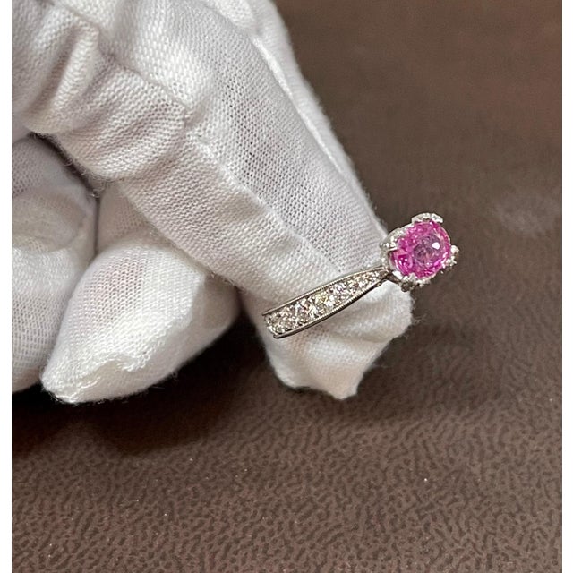 1 Ct Natural Pink Sapphire & 1.25 Ct Diamond Ring in Platinum For Sale - Image 13 of 18